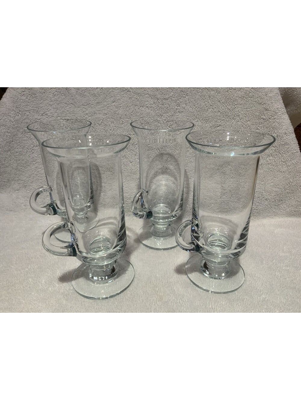 Vintage 5 7/8”H Hand Blown Footed Irish Coffee Mugs - Set/4 with Low Loop Handle